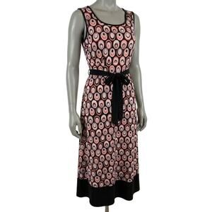 Vintage Y2K Dressbarn Dress Size 8 Brown Pink Sleeveless Belted Polka Dots Retro